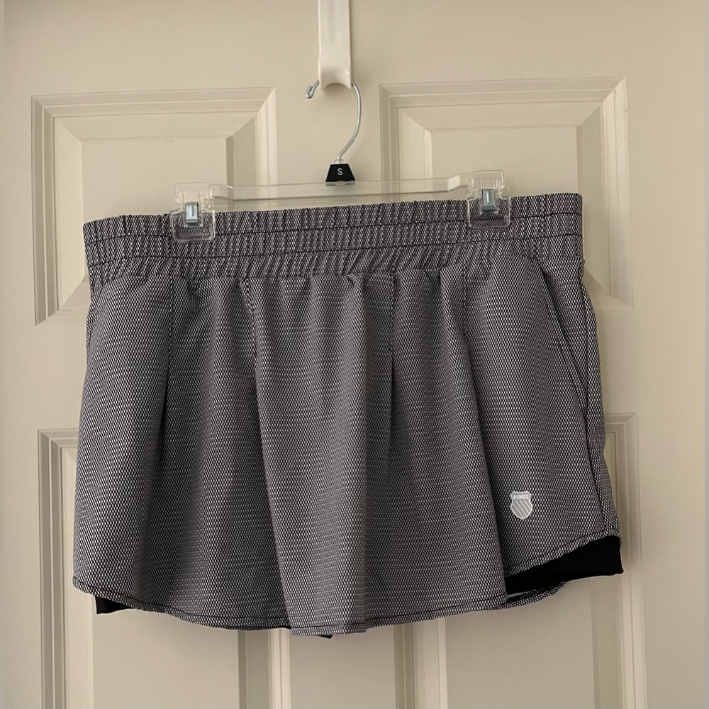 New Women’s K-Swiss Black & white patterned Skort elastic waist tennis golf XL